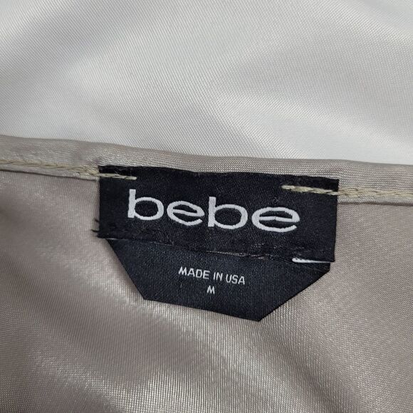 BEBE bias slip dress cowl neck spaghetti strap satin taupe midi M - Picture 10 of 14
